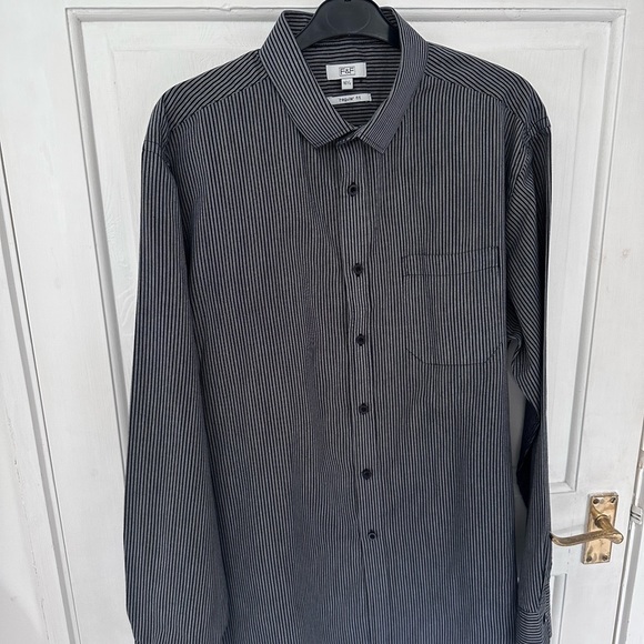 F&f Size L 16.5” Neck Grey Stripped Shirt - Picture 3 of 12